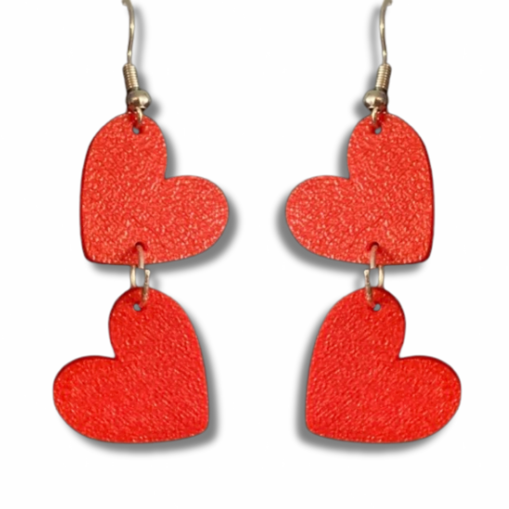 Double Heart Drop Earrings (Gold)