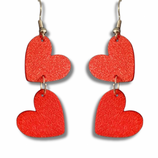 Double Heart Drop Earrings (Gold)