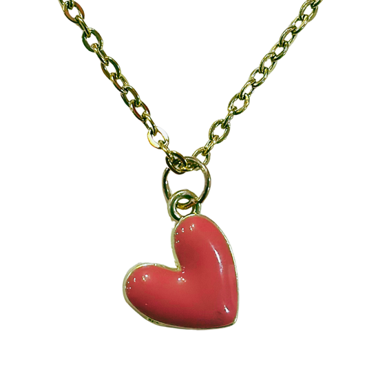 Pink Heart Pendant Necklace (Gold Chain)