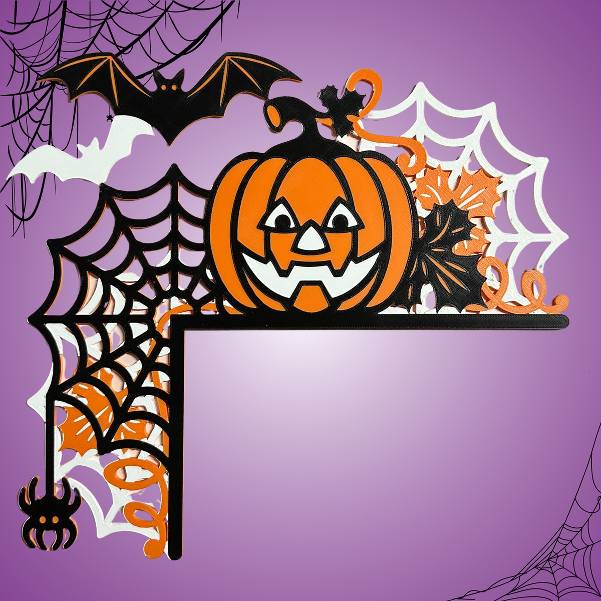 Spiderweb and jack-o’-lantern door frame decor (Left Side)